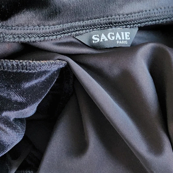 Sagaie France Vintage Womens Designer Satin Velor Tuxedo Body Suit Size 2 Black - Picture 10 of 16